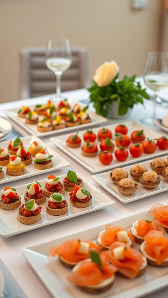 An elegant table setting showcasing a variety of appetizers for a 5-course meal.